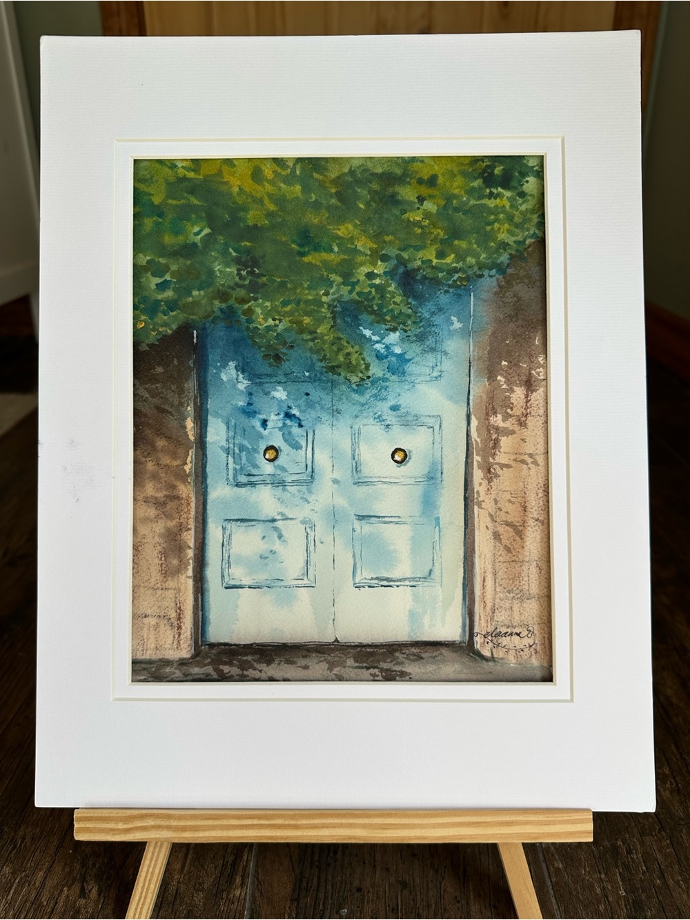 Handmade New Watercolor Painting: Blue Door